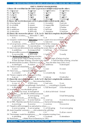 Bài tập Tiếng Anh cho học sinh Lớp 10 - Unit 3 Peoples background - Đỗ Bình